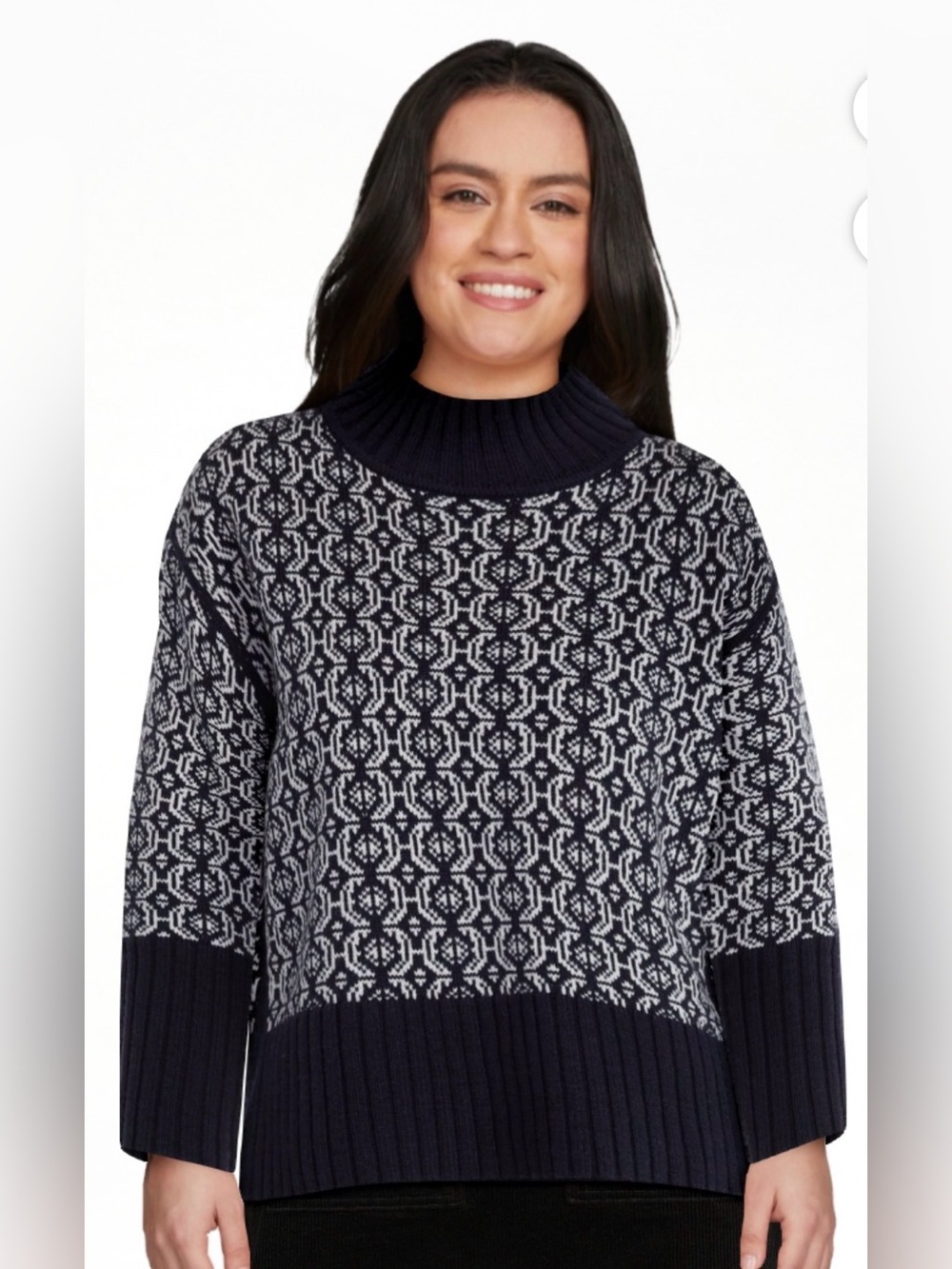 5/$30 FREE ASSEMBLY Navy and White Patterned Mock Neck Sweater XXL NWT
